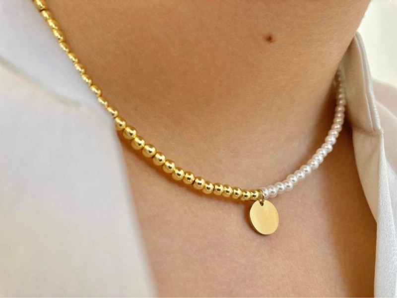 Colier GOLD & PEARLS personalizat prin gravura cu perle si hematite 